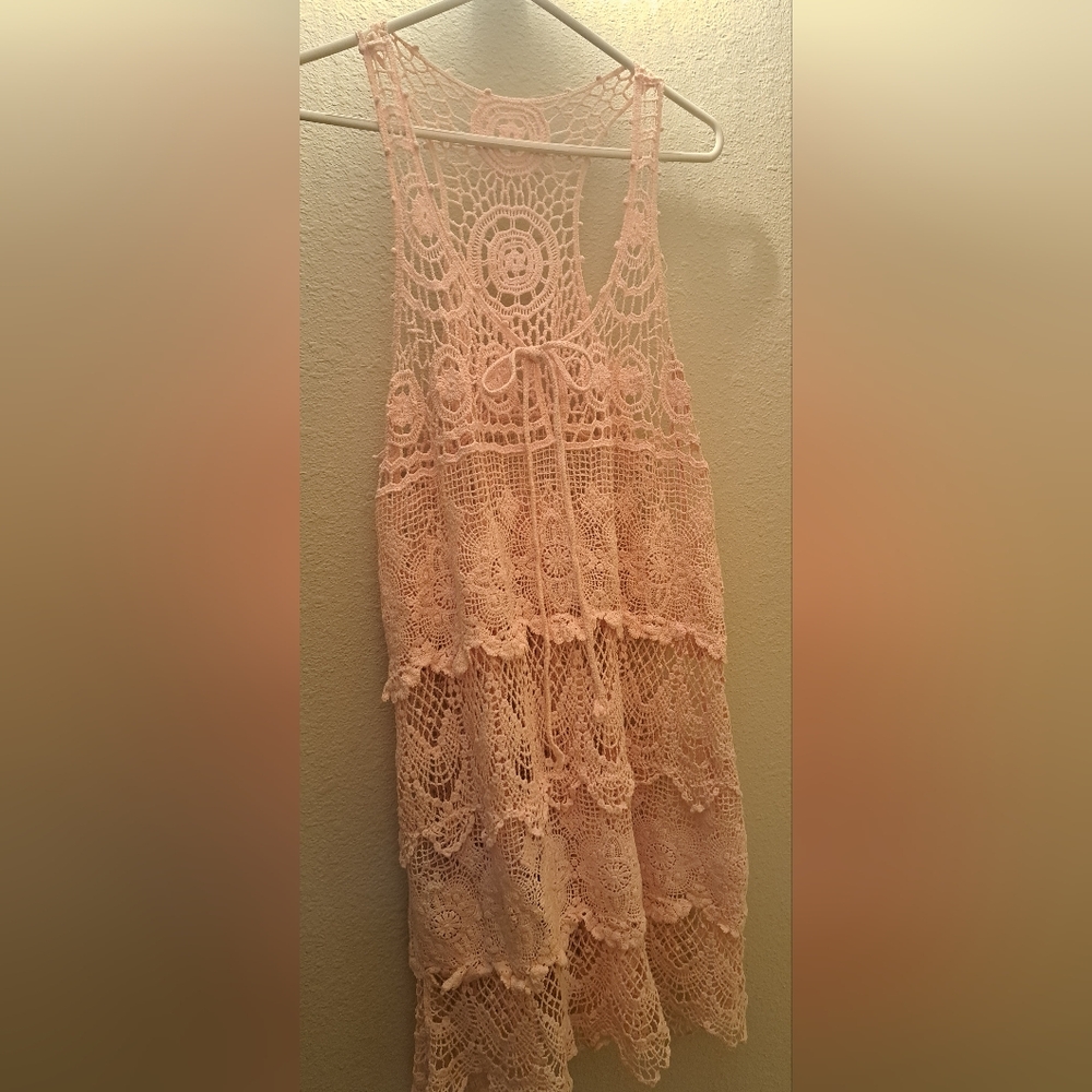 Women’s Crochet Tiered Sheer Sleeveless Mini Dress